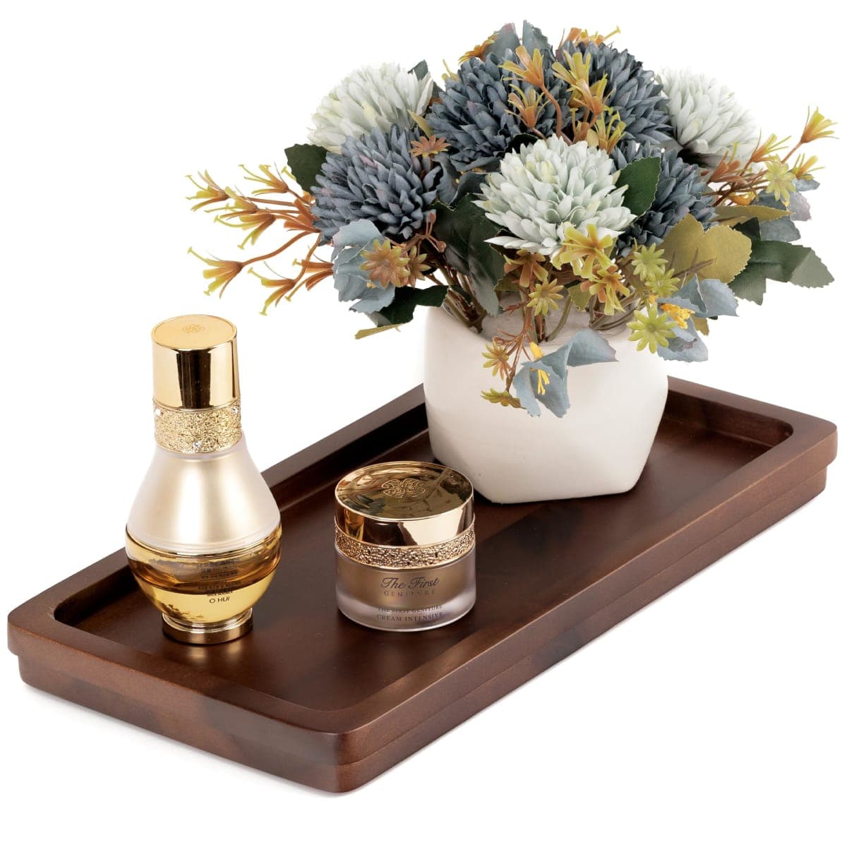 Bathroom Vanity Tray 11.8x5.9in of Acacia Wood - Elegant Organizer for Cosmetics, Jewelry, Perfume, Candle, Key - Premium Wood Tray for Bathroom, Kitchen, Countertop, Toilet Tank, Sink (Dark Brown) — image 1