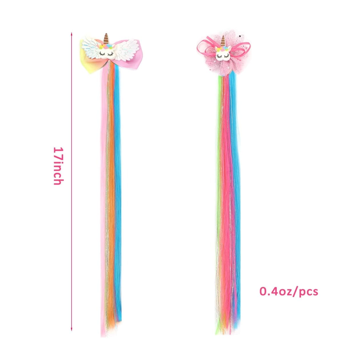 6 Pcs Hair Accessories for Girls, Bows for Girls, Unicorn Hair Clips with Colorful Ombre Hair Extensions thumbnail 3
