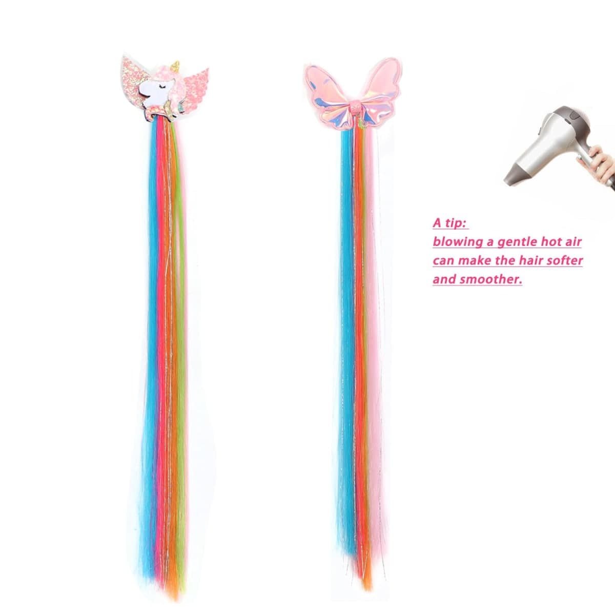 6 Pcs Hair Accessories for Girls, Bows for Girls, Unicorn Hair Clips with Colorful Ombre Hair Extensions thumbnail 5