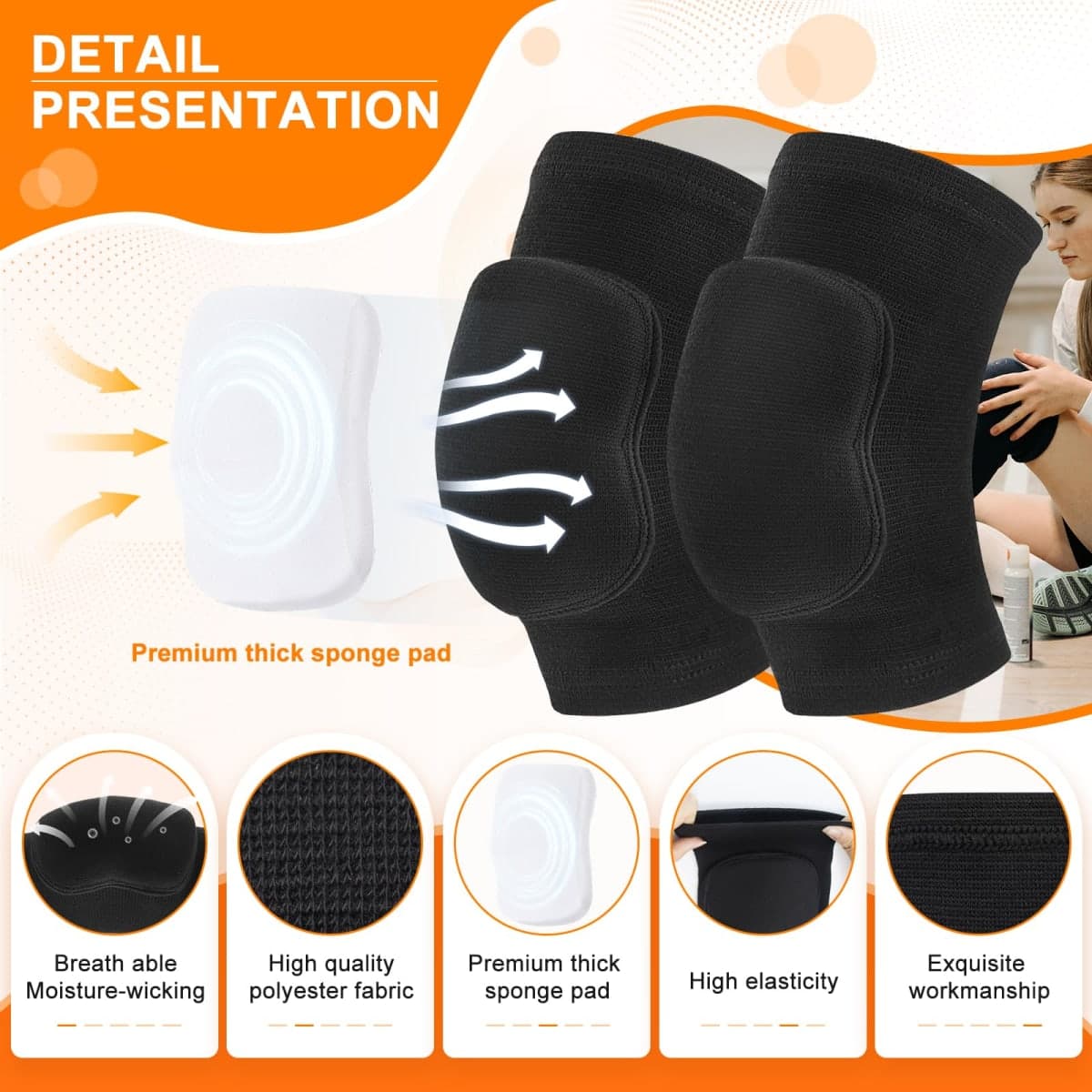 YICYC Volleyball Knee Pads for Dancers, Soft Breathable Knee Pads for Girls Women Men Youth Kids Knees Protective, Knee Brace for Volleyball Football Danceing Yoga Tennis Running Cycling Fitness thumbnail 3