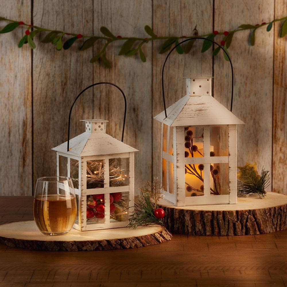 Kate Aspen Vintage White Distressed Rustic Candle Holder Decorative Lantern (7.5 Inch), Wedding Decoration, Centerpiece, Home Décor, 14135WT thumbnail 2