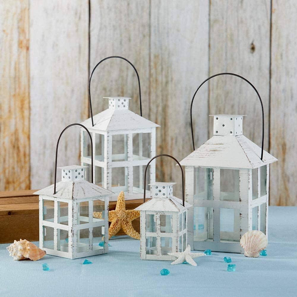 Kate Aspen Vintage White Distressed Rustic Candle Holder Decorative Lantern (7.5 Inch), Wedding Decoration, Centerpiece, Home Décor, 14135WT thumbnail 3