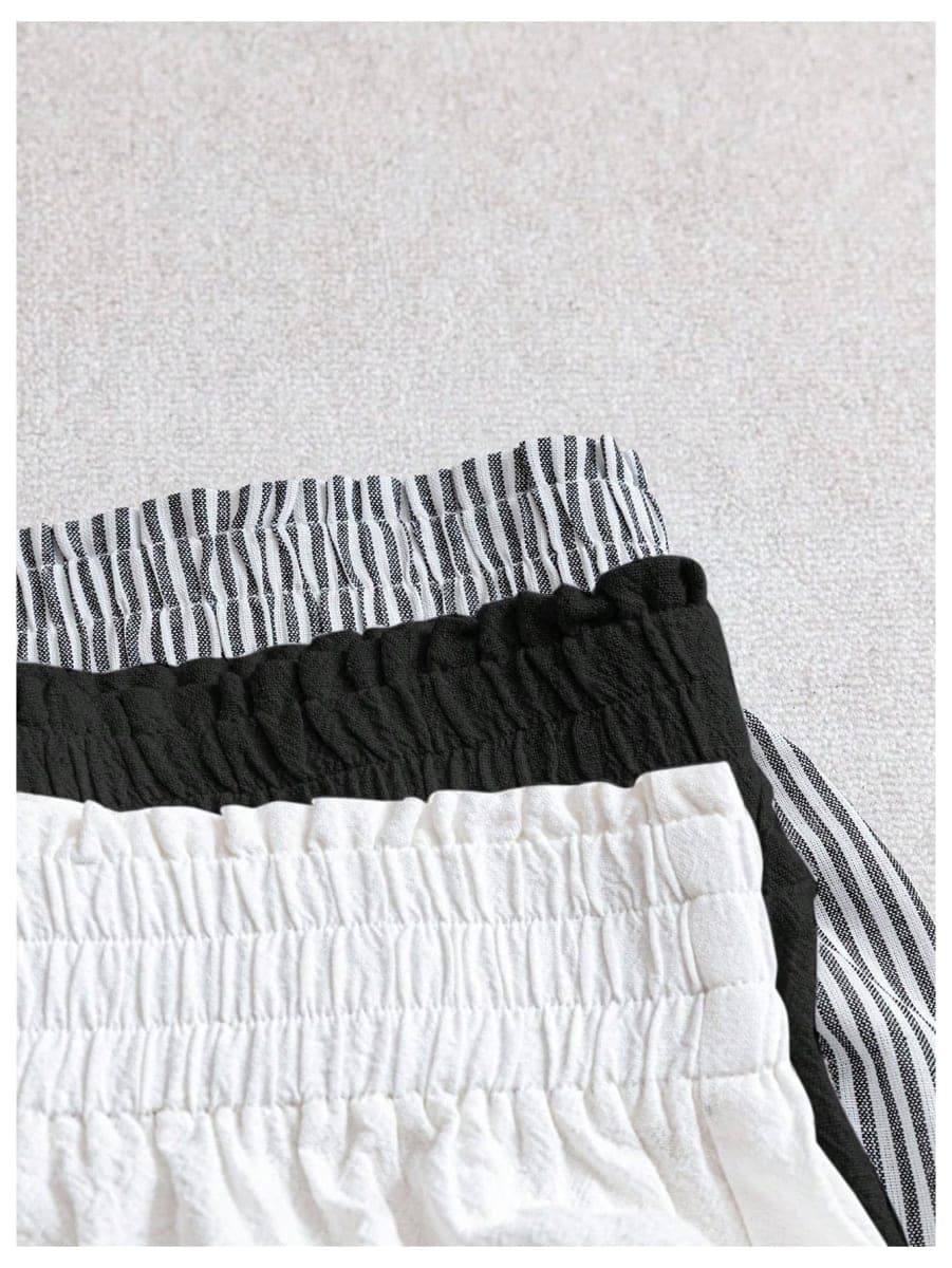 WDIRARA Women's 3 Pack Linen Shorts Elastic Waist Comfy Soft Lounge Shorts, Black and White, Small thumbnail 3