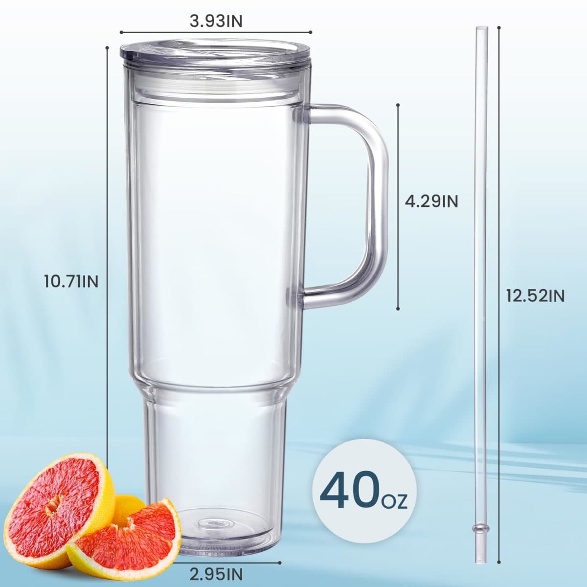 SMLIXE 40 oz plastic tumbler with handle and Straw Lid，clear tumbler，Double Wall Vacuum Reusable plastic Water Bottle Travel Mug Cup，Classic Acrylic Tumblers (2 Pack) thumbnail 2