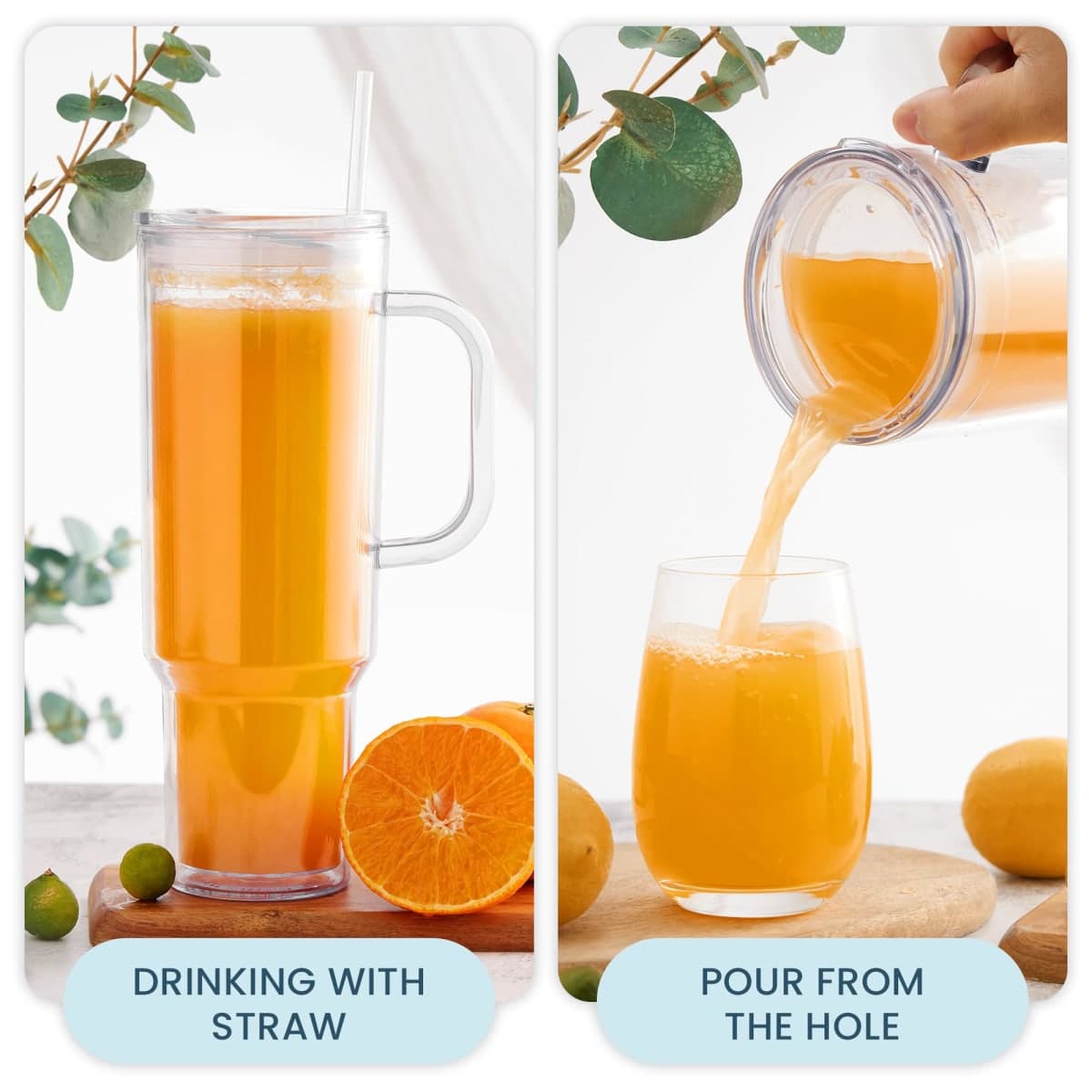 SMLIXE 40 oz plastic tumbler with handle and Straw Lid，clear tumbler，Double Wall Vacuum Reusable plastic Water Bottle Travel Mug Cup，Classic Acrylic Tumblers (2 Pack) thumbnail 4