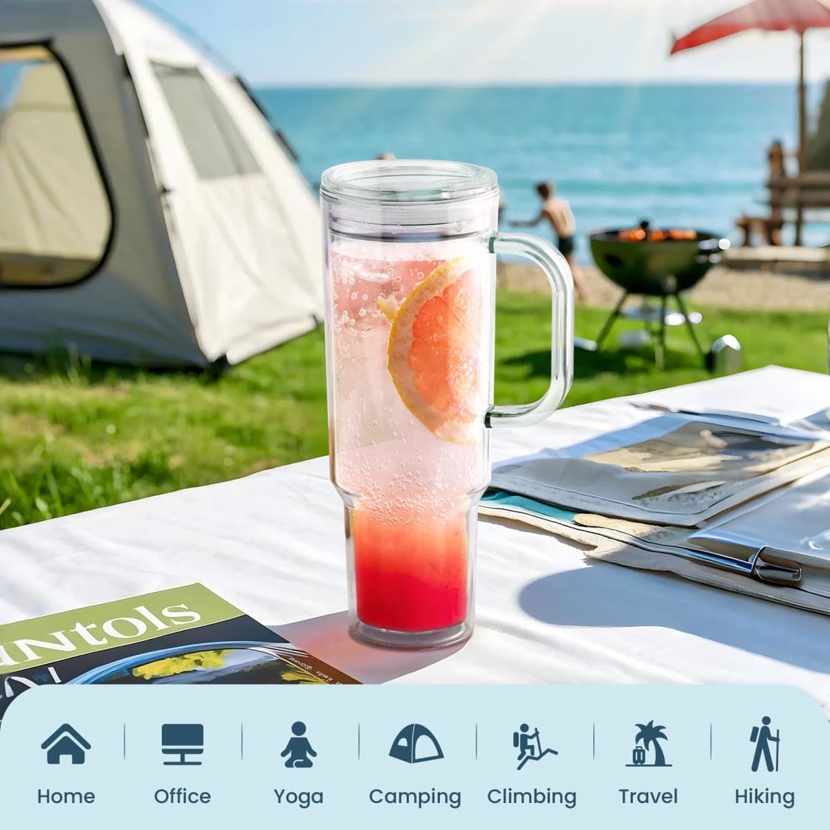 SMLIXE 40 oz plastic tumbler with handle and Straw Lid，clear tumbler，Double Wall Vacuum Reusable plastic Water Bottle Travel Mug Cup，Classic Acrylic Tumblers (2 Pack) thumbnail 5