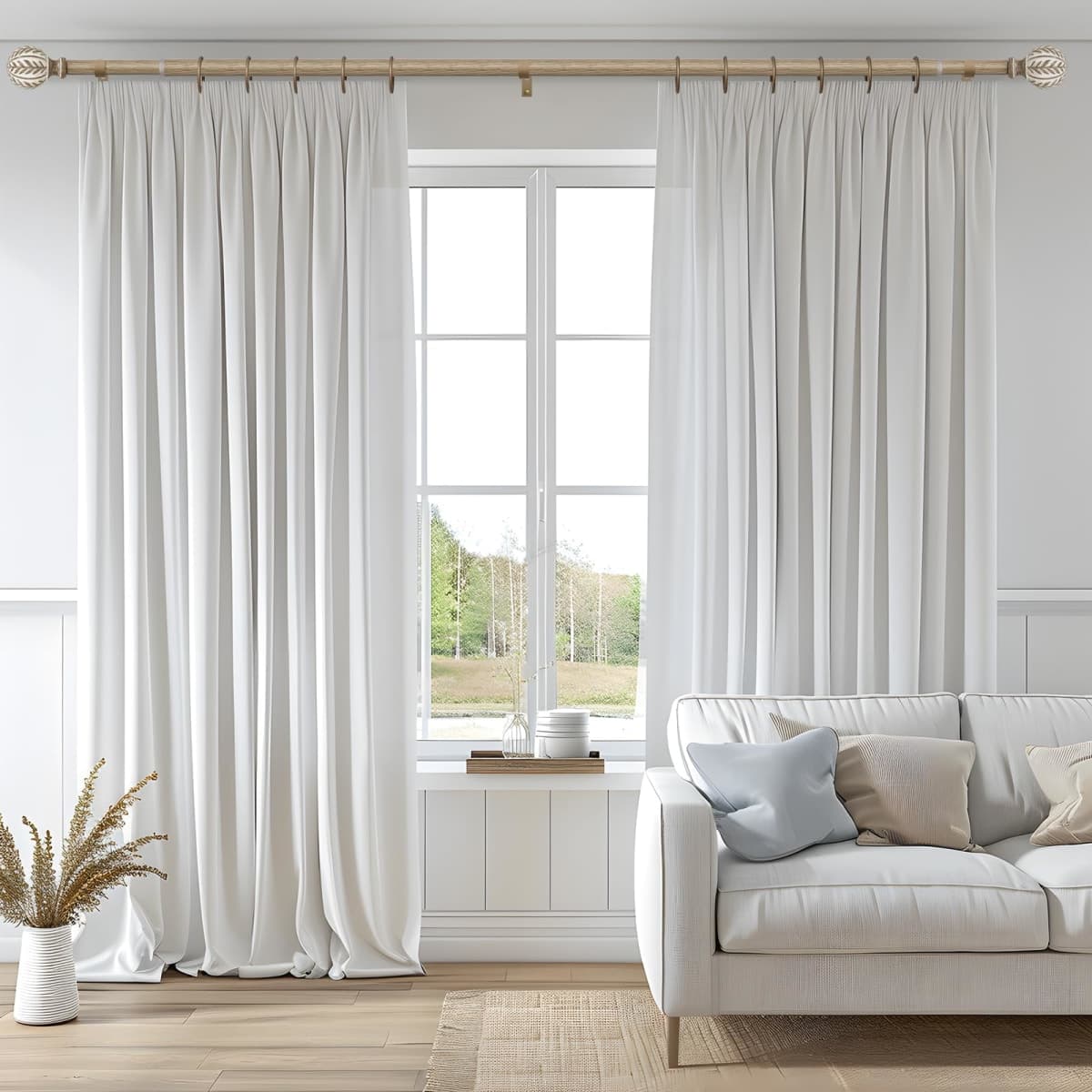 QDWIS 2 Pack Boho Wood Curtain Rods for Windows 28 to 48 inch,1" Adjustable Heavy Duty Window Curtain Rod with Imitation Wood Grain Finials,Rustic Decorative Drapery Rods Set 18-60'',Weathered Wood thumbnail 2
