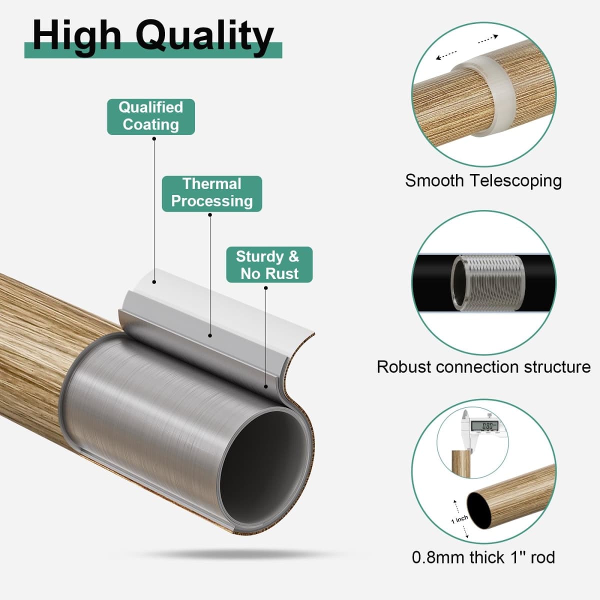 QDWIS 2 Pack Boho Wood Curtain Rods for Windows 28 to 48 inch,1" Adjustable Heavy Duty Window Curtain Rod with Imitation Wood Grain Finials,Rustic Decorative Drapery Rods Set 18-60'',Weathered Wood thumbnail 5