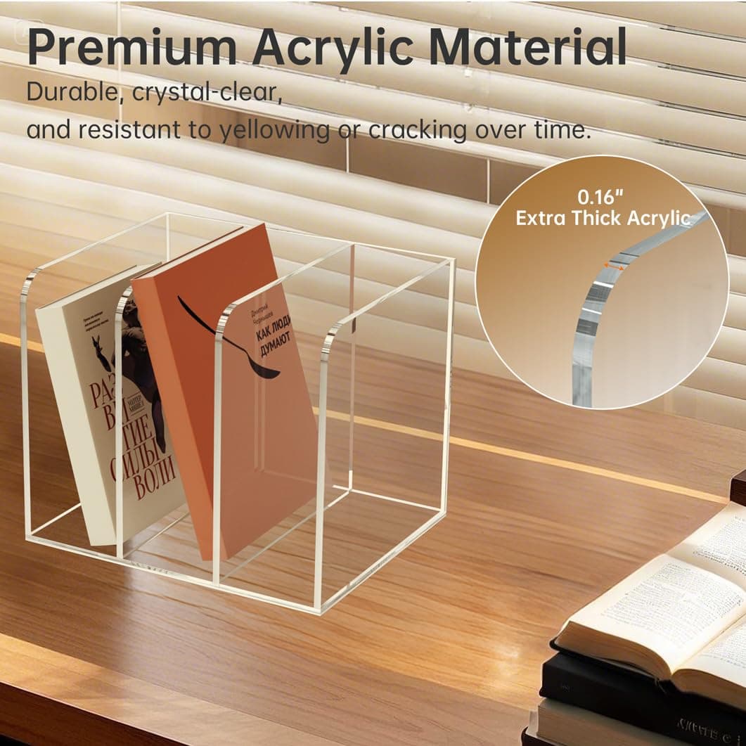POCFOINY 3 Vertical Compartments File Folder Holder, Acrylic File Sorter for Home Office School thumbnail 3