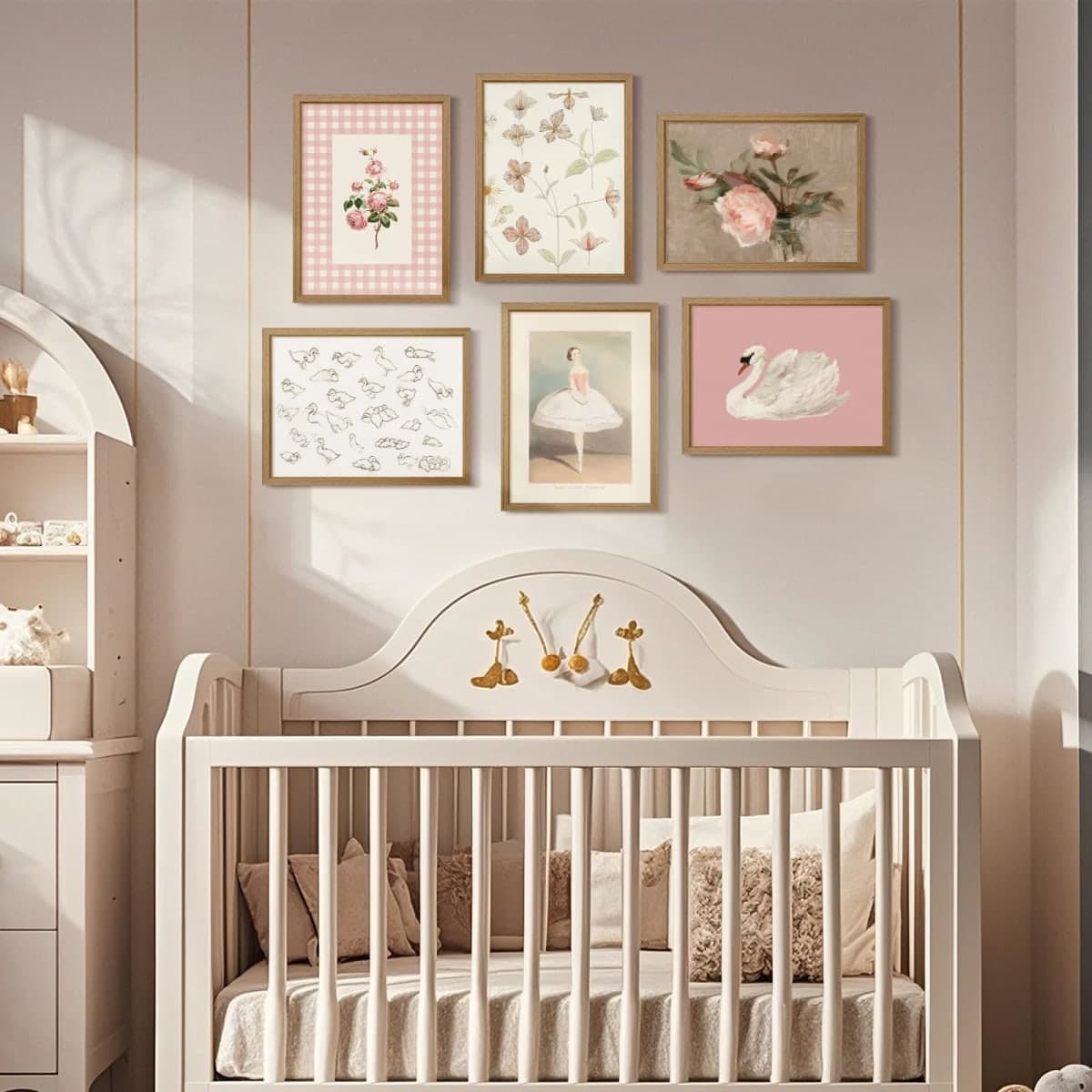 Nursery Pink Wall Art Decor Baby Girl Canvas Wall Art Vintage Floral Prints Kids Room Wall Decor Preppy Flower Poster Antique Pink Pictures Swans Painting for Girls Room Bedroom 12x16x6 Inch Framed thumbnail 4