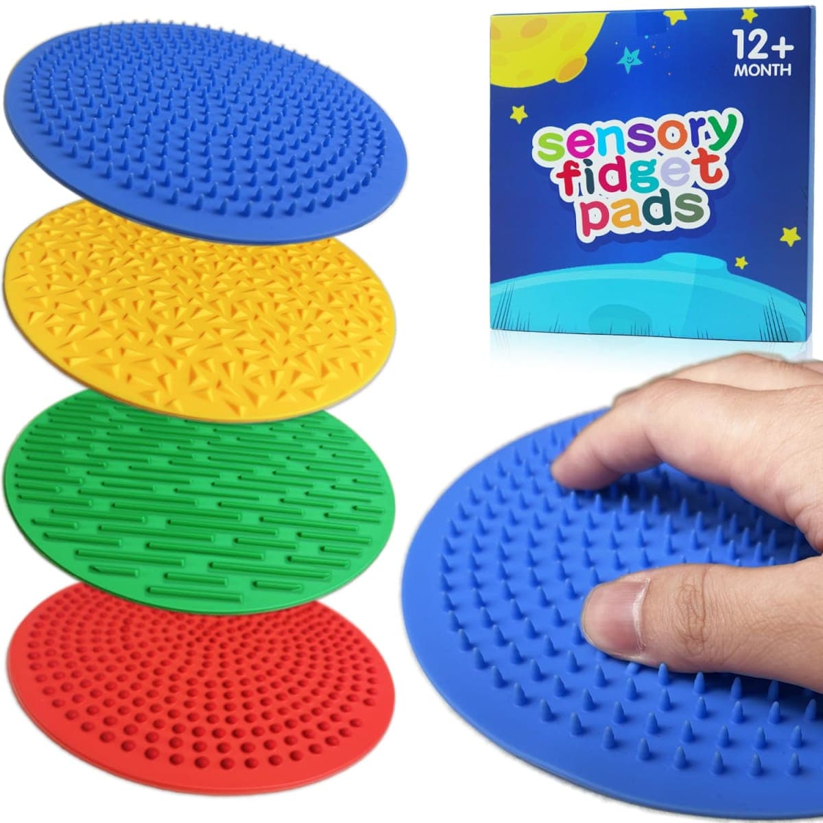 4PC Sensory Wall Fidget Toys for Toddler Baby 1-3 Classroom Must Have Sensory Mats for Kid Autism ADHD Quiet Silicone Tactile Pad Desk Toys Calm Down Item Mini Floor Tiles Fidget Autistic Special Need — image 1