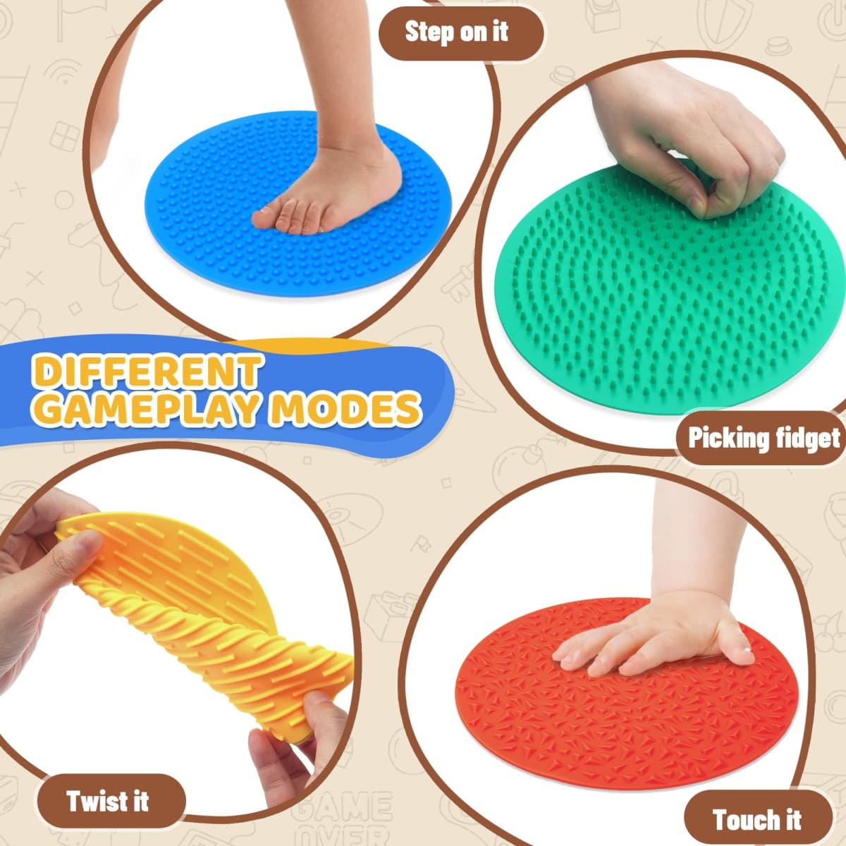 4PC Sensory Wall Fidget Toys for Toddler Baby 1-3 Classroom Must Have Sensory Mats for Kid Autism ADHD Quiet Silicone Tactile Pad Desk Toys Calm Down Item Mini Floor Tiles Fidget Autistic Special Need thumbnail 3
