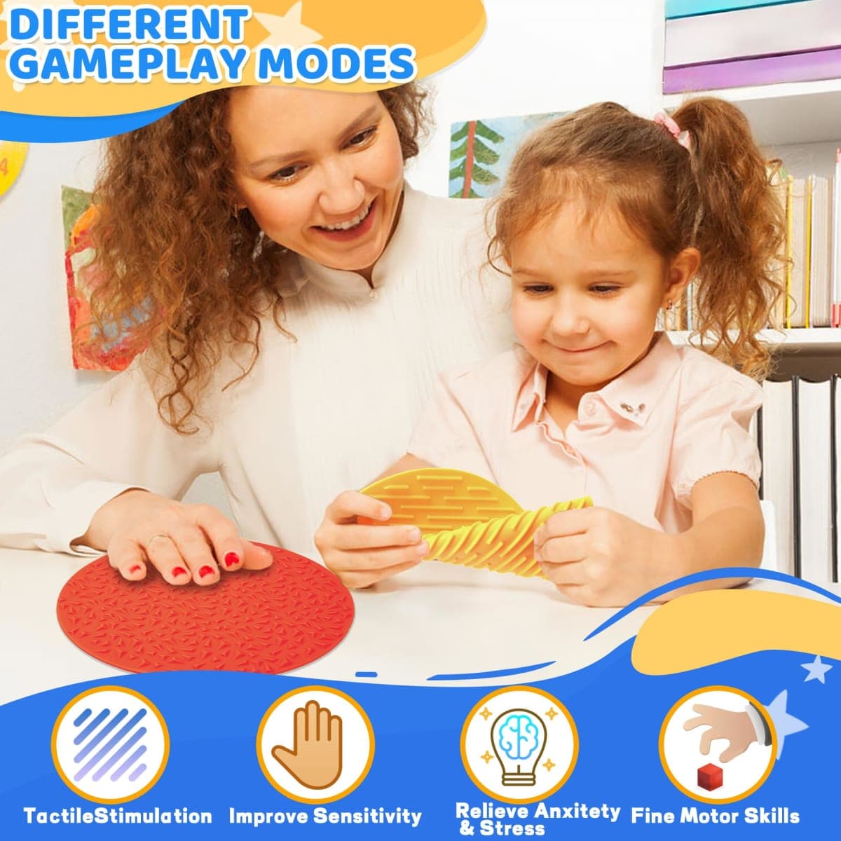 4PC Sensory Wall Fidget Toys for Toddler Baby 1-3 Classroom Must Have Sensory Mats for Kid Autism ADHD Quiet Silicone Tactile Pad Desk Toys Calm Down Item Mini Floor Tiles Fidget Autistic Special Need thumbnail 5