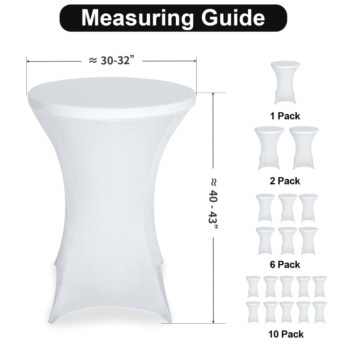 FestiCorp Spandex Table Cover, Cocktail Fitted Tablecloths, Round Highboy Stretch Table Covers Cloths for Party, DJ, Bar, Wedding, Birthday, Banquet, White, 30"-32" Diameter x 40"-43" Height thumbnail 3
