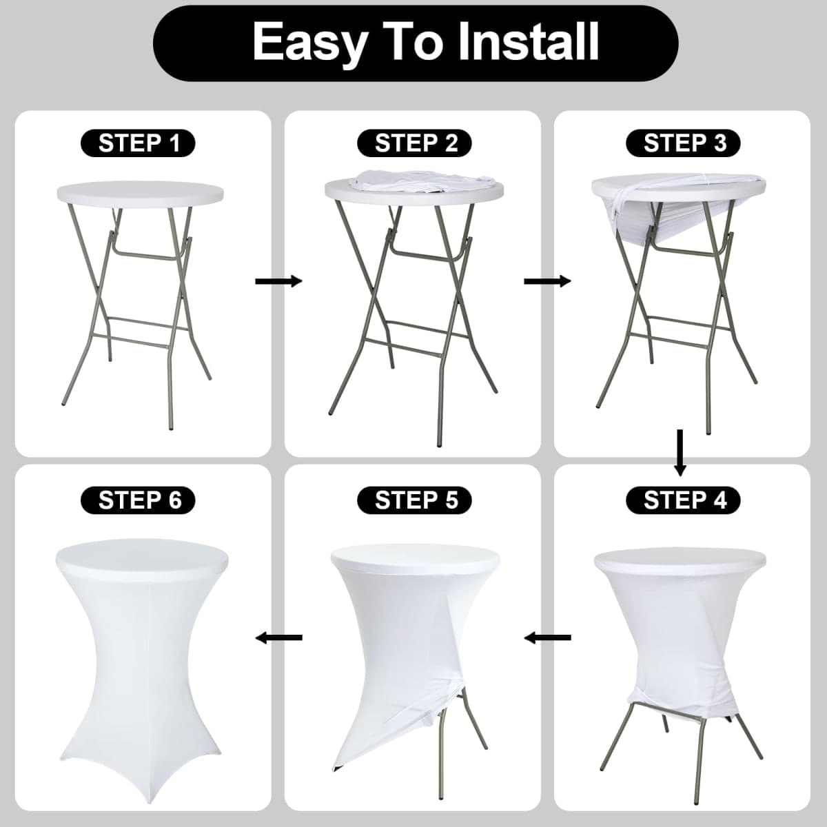 FestiCorp Spandex Table Cover, Cocktail Fitted Tablecloths, Round Highboy Stretch Table Covers Cloths for Party, DJ, Bar, Wedding, Birthday, Banquet, White, 30"-32" Diameter x 40"-43" Height thumbnail 5