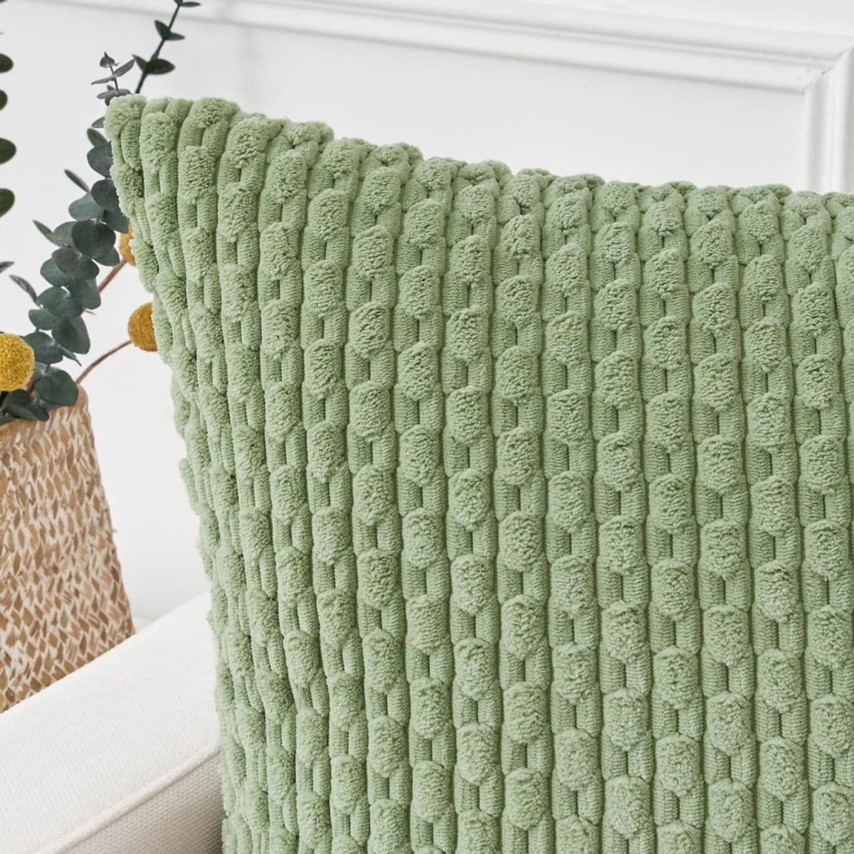 Kevin Textile 2 Packs Spring Decorative Throw Pillow Covers 20"x20" for Living Room Sofa Bed Soft Sofa Striped Corduroy Square Cover 20"x20" Farmhouse Boho Decor thumbnail 2