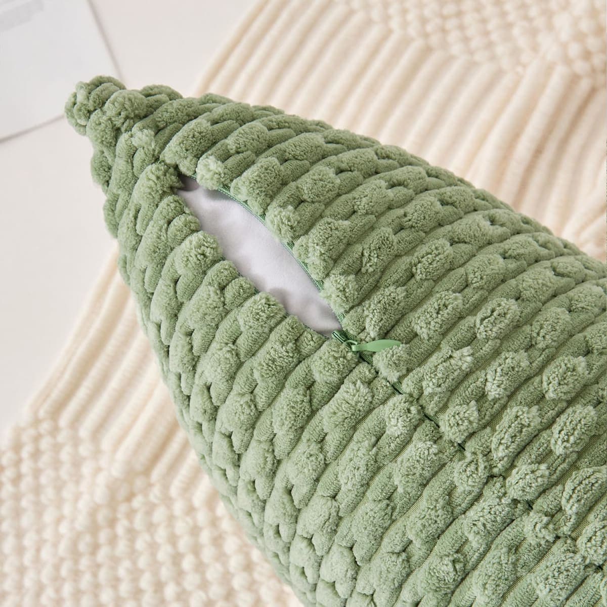 Kevin Textile 2 Packs Spring Decorative Throw Pillow Covers 20"x20" for Living Room Sofa Bed Soft Sofa Striped Corduroy Square Cover 20"x20" Farmhouse Boho Decor thumbnail 3