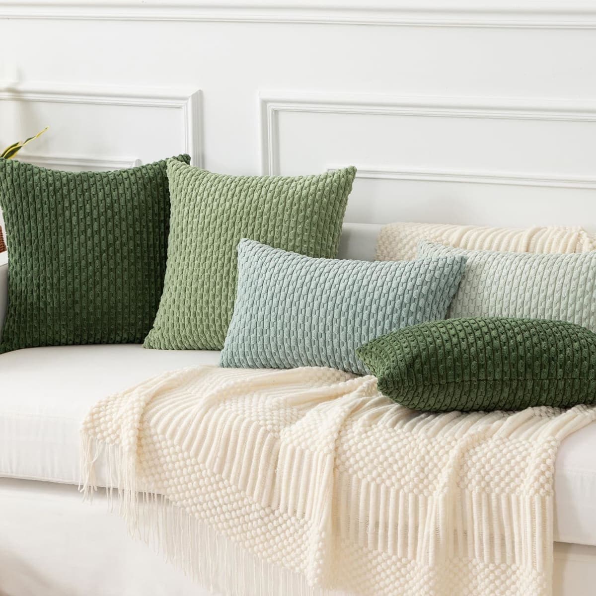 Kevin Textile 2 Packs Spring Decorative Throw Pillow Covers 20"x20" for Living Room Sofa Bed Soft Sofa Striped Corduroy Square Cover 20"x20" Farmhouse Boho Decor thumbnail 5