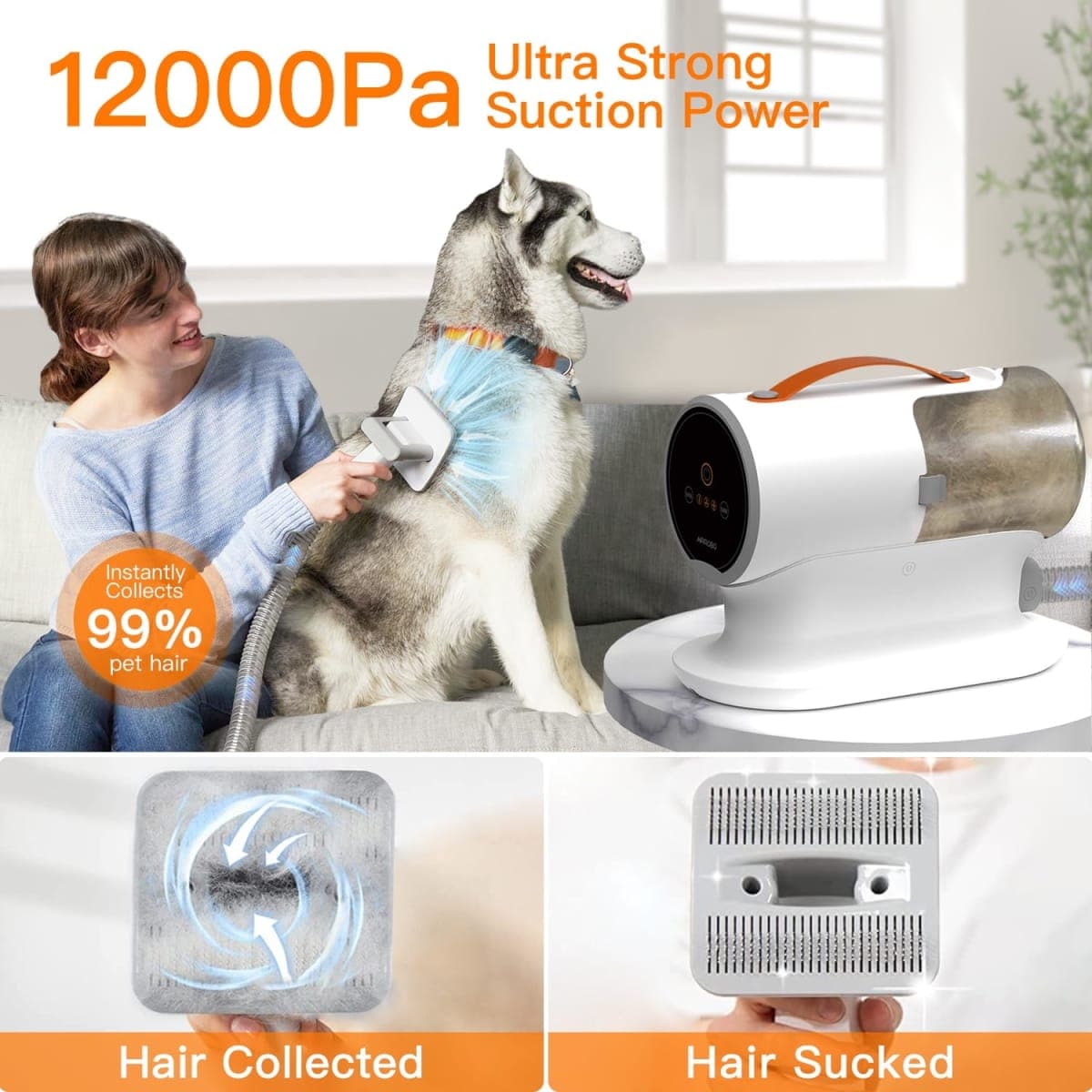 AIRROBO Dog Grooming Vacuum Kit - 12000Pa Strong Pet Hair Vacuum, 2L Large Capacity, 5 Tools, Quiet - PG100 thumbnail 2