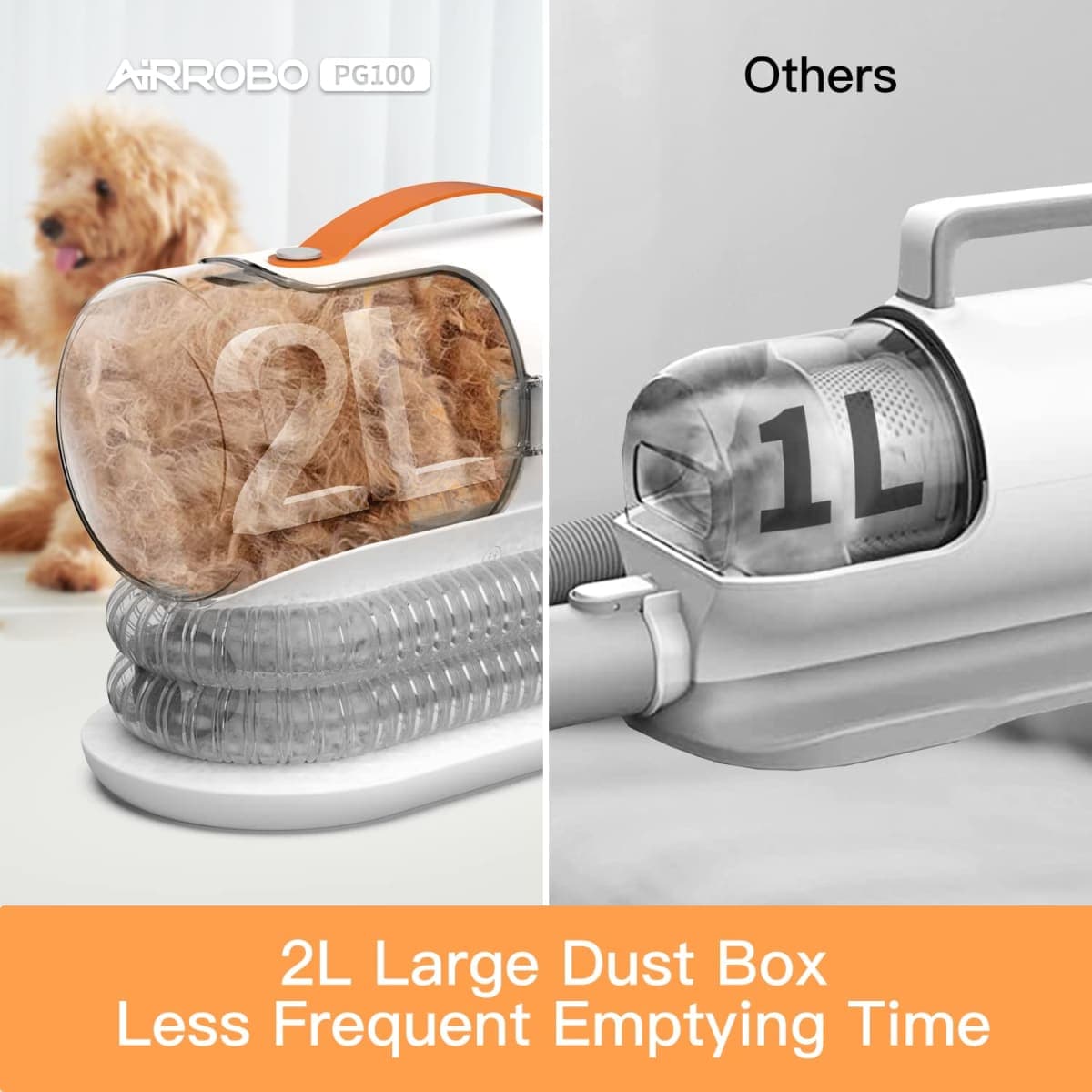 AIRROBO Dog Grooming Vacuum Kit - 12000Pa Strong Pet Hair Vacuum, 2L Large Capacity, 5 Tools, Quiet - PG100 thumbnail 3