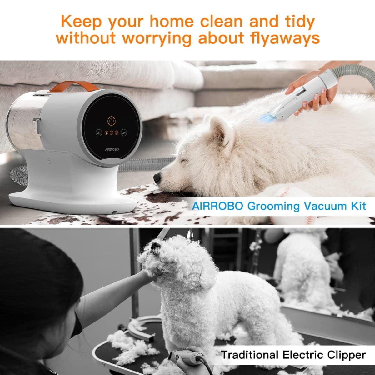 AIRROBO Dog Grooming Vacuum Kit - 12000Pa Strong Pet Hair Vacuum, 2L Large Capacity, 5 Tools, Quiet - PG100 thumbnail 5