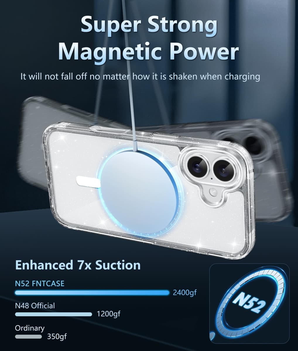 FNTCASE for iPhone 16 Plus Case: Clear Magnetic Phone Cases Compatible with Magsafe Slim Anti Yellowing Military Grade Drop Rugged Protective Transparent Cell Phone Cover (B-Glitter Magnetic) thumbnail 4