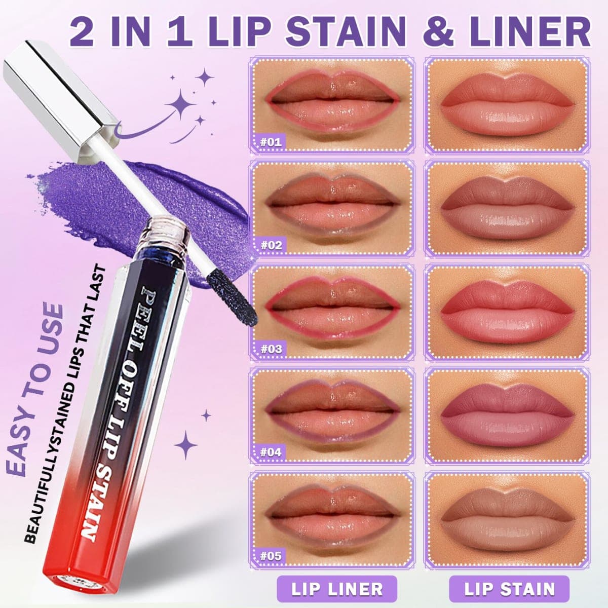 IONSGAKO 5 Colors Lip Stain Peel Off Lip Liner Stain, Matte Finish Peel Off Lip Stain Tint Long-Lasting Waterproof, Transfer-Proof, All-Day LipStain for Women, Vegan & Cruelty-Free thumbnail 2