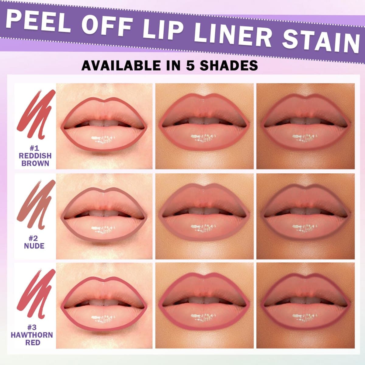 IONSGAKO 5 Colors Lip Stain Peel Off Lip Liner Stain, Matte Finish Peel Off Lip Stain Tint Long-Lasting Waterproof, Transfer-Proof, All-Day LipStain for Women, Vegan & Cruelty-Free thumbnail 5