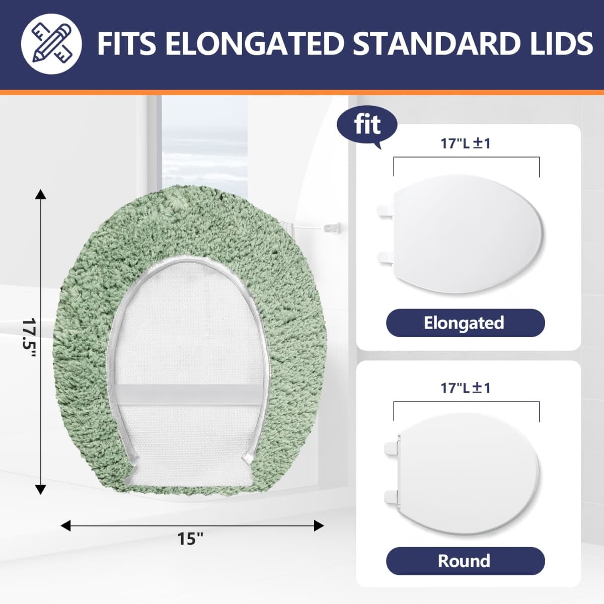 BAAHRNOM Luxury Soft Microfiber Toilet Lid Cover Machine Washable Solid Toilet Seat Cover 17.5" x 15" Adjustable Rubber Backing Fits Most 16-17.5" L x 14-16" W Round Oblong and Elongated Toilet Seat thumbnail 2