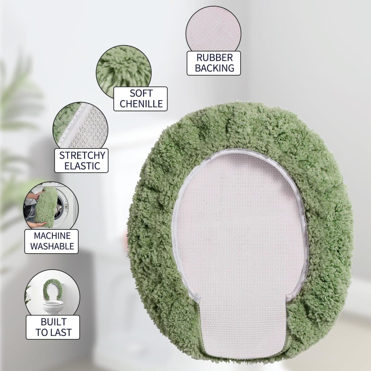 BAAHRNOM Luxury Soft Microfiber Toilet Lid Cover Machine Washable Solid Toilet Seat Cover 17.5" x 15" Adjustable Rubber Backing Fits Most 16-17.5" L x 14-16" W Round Oblong and Elongated Toilet Seat thumbnail 4