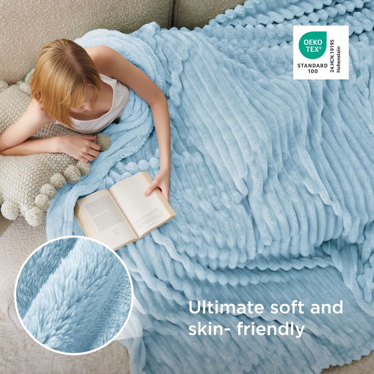 Bedsure Bedroom Decor Blue Blanket Queen Size Bedding Gifts for Women Men, Soft Fluffy Fleece Cozy Fuzzy Plush Warm Queen Blanket for Bed, Spring Decor Blue Gifts for Her Him, 90x90 thumbnail 4