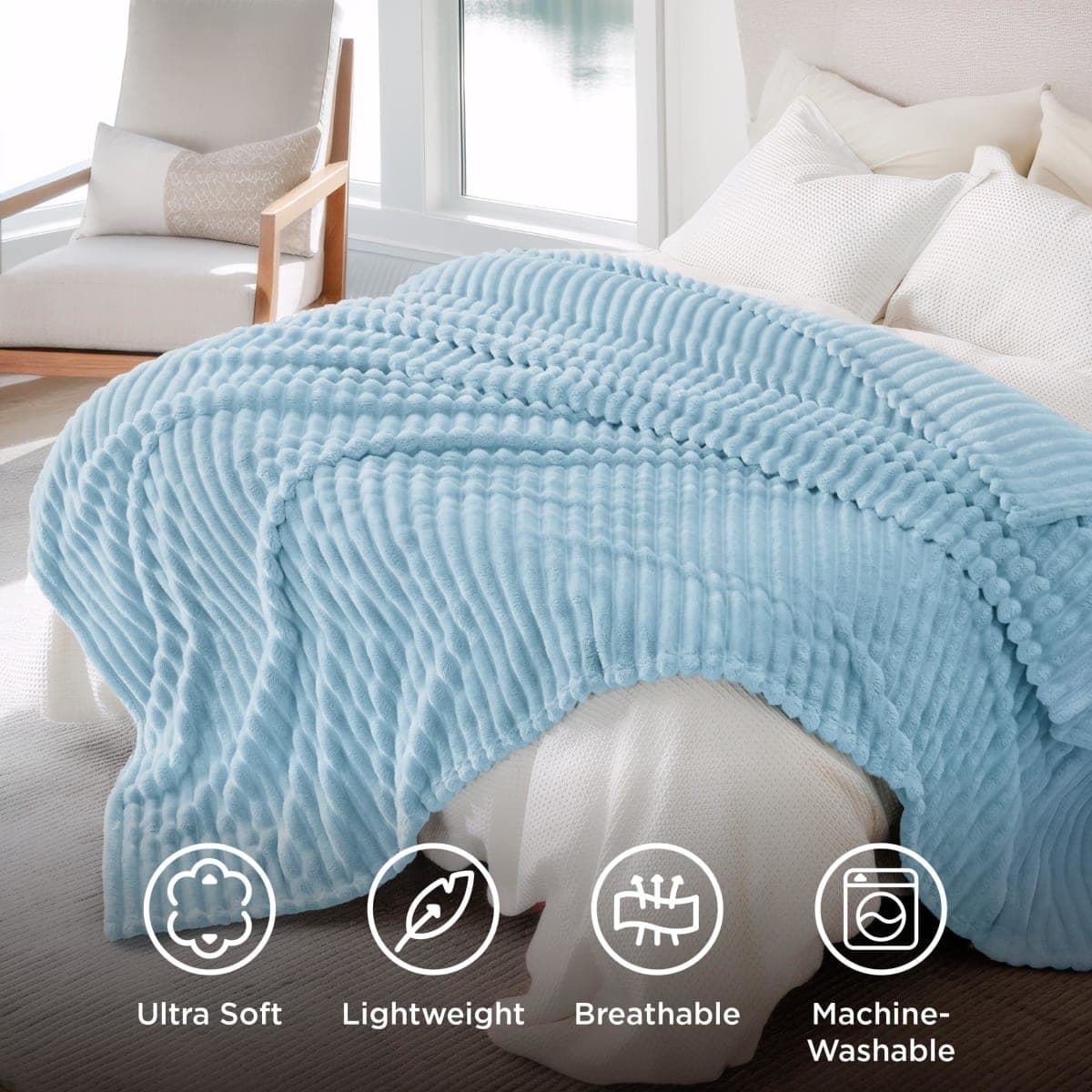 Bedsure Bedroom Decor Blue Blanket Queen Size Bedding Gifts for Women Men, Soft Fluffy Fleece Cozy Fuzzy Plush Warm Queen Blanket for Bed, Spring Decor Blue Gifts for Her Him, 90x90 thumbnail 5