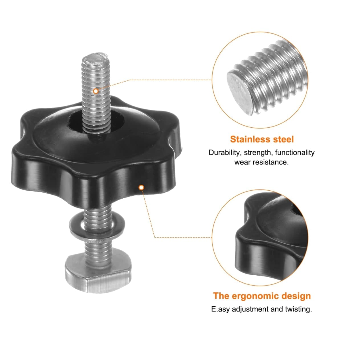 10Set T Track Bolts Knob Kit M5 x 40mm Threaded Bolts M5 x 32mm Hex Hand Nut Clamping Knob with Washer for Woodworking Jigs and Fixtures, Black thumbnail 4