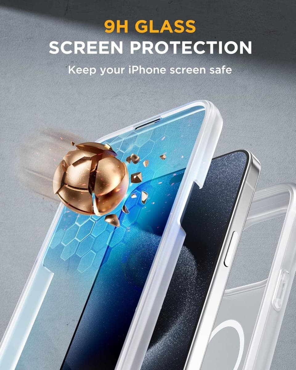 Miracase Magnetic for iPhone 15 Pro Max Case 6.7'' [Compatible with Magsafe] Full-Body Drop Proof Phone Case for iPhone 15 Pro Max with Built-in 9H Tempered Glass Screen Protector,Matte White thumbnail 3
