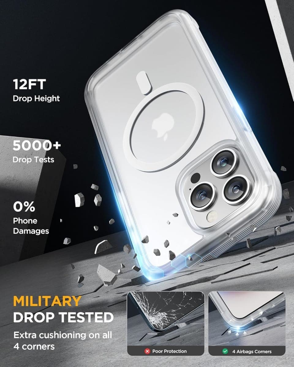 Miracase Magnetic for iPhone 15 Pro Max Case 6.7'' [Compatible with Magsafe] Full-Body Drop Proof Phone Case for iPhone 15 Pro Max with Built-in 9H Tempered Glass Screen Protector,Matte White thumbnail 4