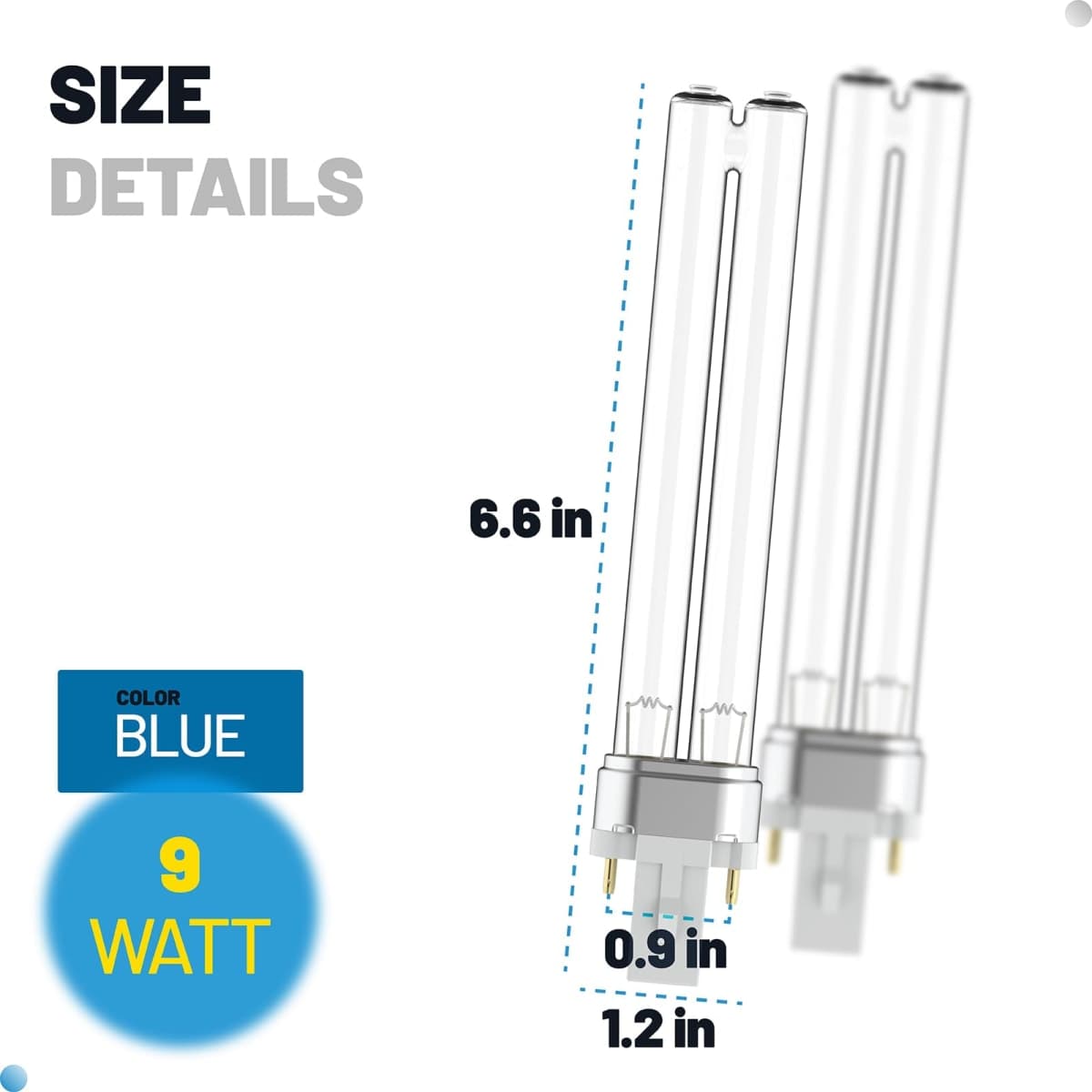 Pond UV Light, 9 Watt UVC G23 Base Replacement Bulb for Outdoor Pond Clarifier, Light Bulb Compatible with Tetra GreenFree UV Clarifier and JUP-01 UVE9 CF400 CF500 UVCP-9 Aquarium Filter (2 Pack) thumbnail 2