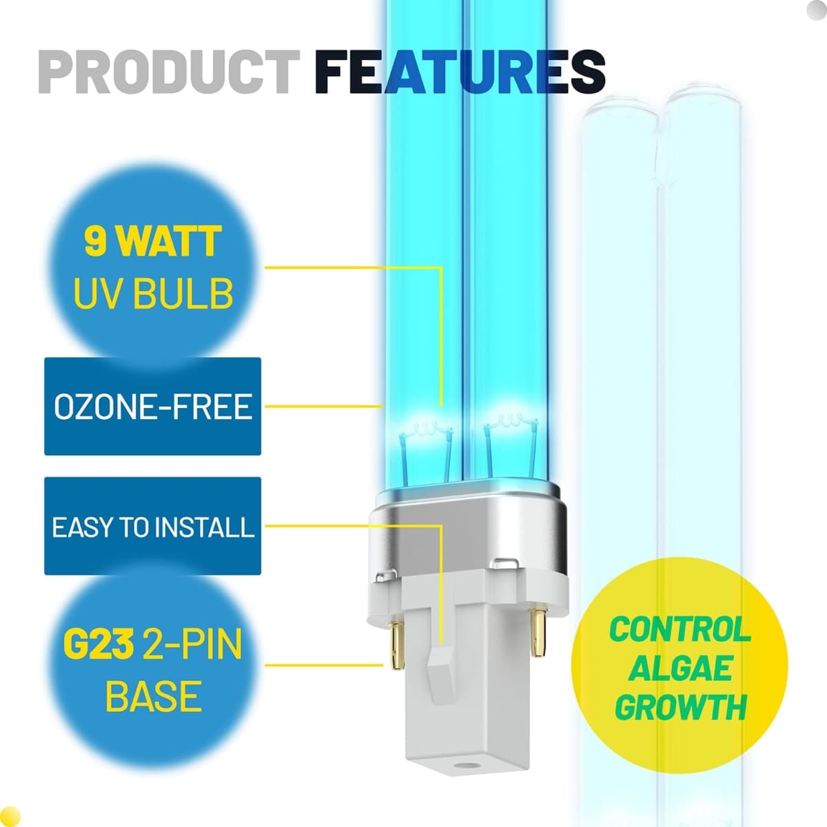 Pond UV Light, 9 Watt UVC G23 Base Replacement Bulb for Outdoor Pond Clarifier, Light Bulb Compatible with Tetra GreenFree UV Clarifier and JUP-01 UVE9 CF400 CF500 UVCP-9 Aquarium Filter (2 Pack) thumbnail 4