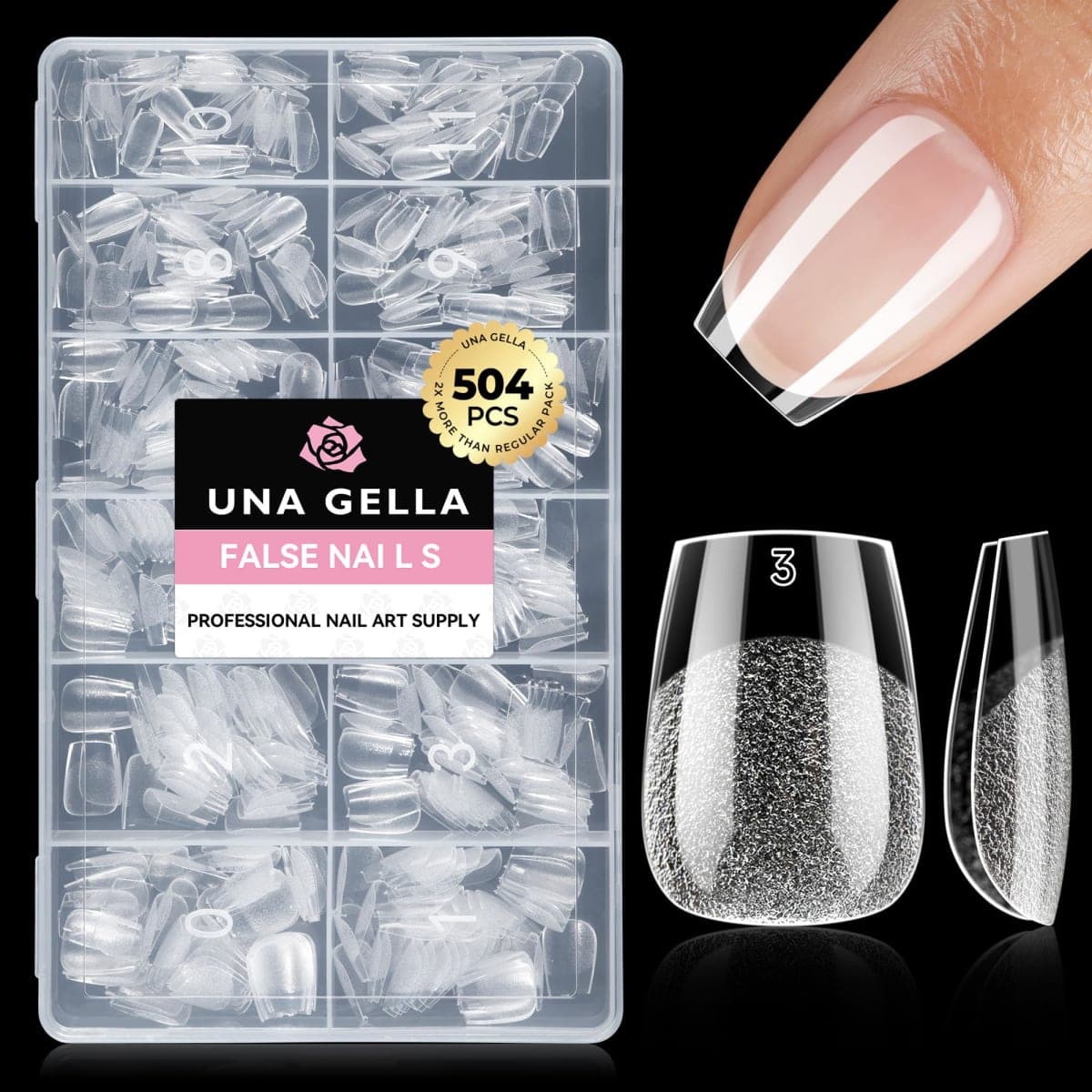 UNA GELLA Extra Short Coffin Nails Tips: 504pcs Pre-etched XS Short Nails, 12 Sizes Clear Coffin Press on Nails Full Cover Gel Tips Acrylic False Fake Nails Extension DIY Salon — image 1