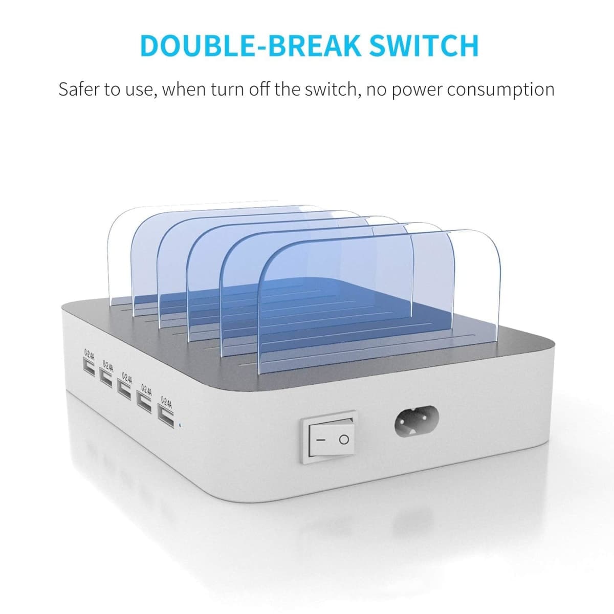 MSTJRY Charging Station for Multiple Devices : 5 Port Multi USB-A Charger Stations Multi-Device Organizer Charging Dock Designed for iPhone iPad Cell Phone Tablets (7 Short Cables Included) thumbnail 3