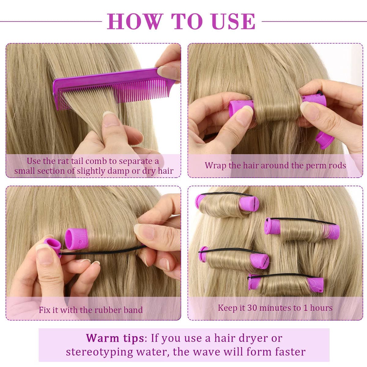 WILLBOND 36 Pieces Cold Wave Rod Hair Perm Rods Hair Rollers Perming Curlers with Steel Rat Tail Comb for Hairdressing Styling thumbnail 3