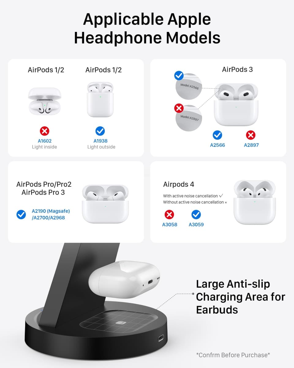 Anlmz 3 in 1 Charging Station for iPhone, Wireless Charger for iPhone 17 16e 16 15 14 13 12 11 X Pro Max & Apple Watch - Wireless Charging Station for AirPods 4 3 Pro thumbnail 5