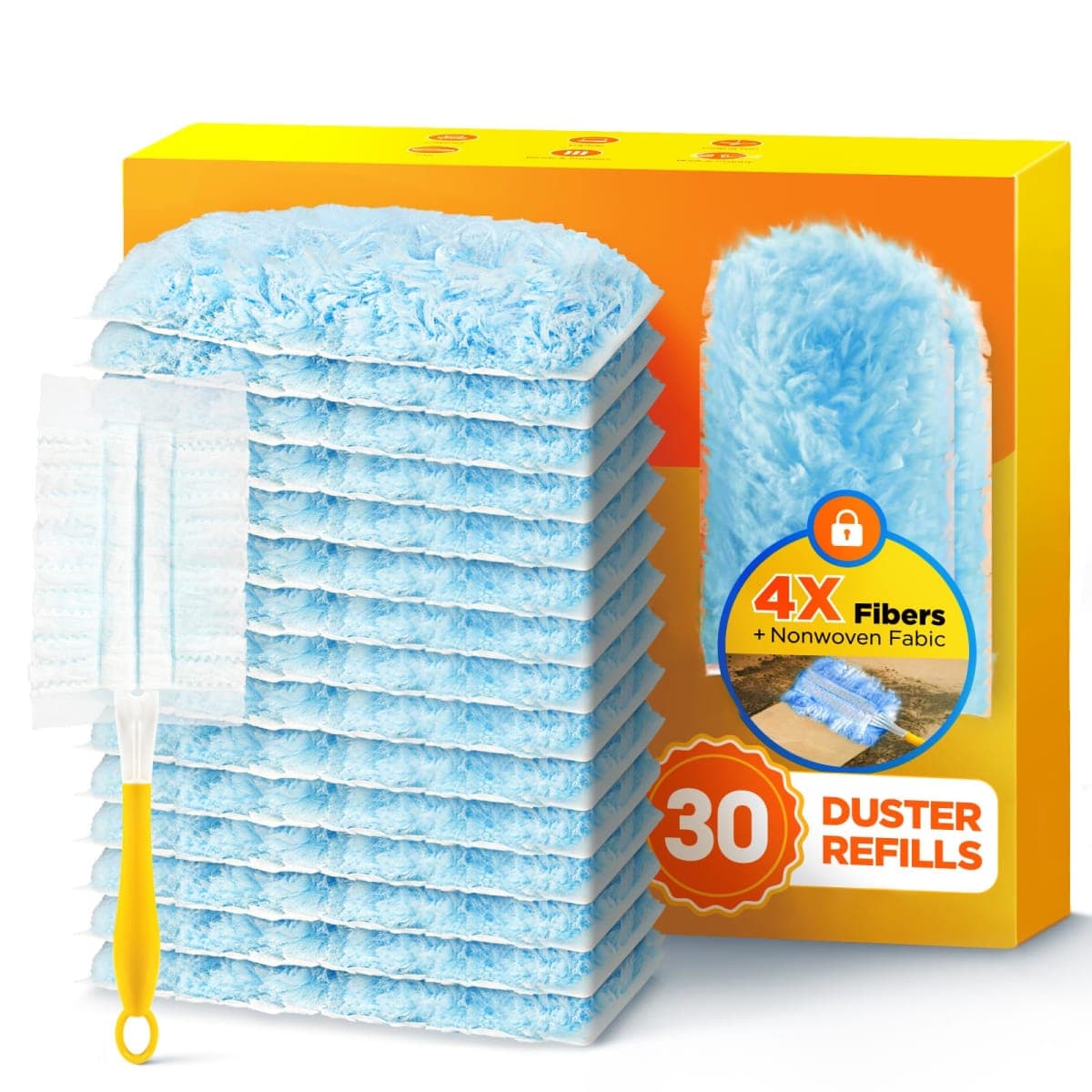 30 Count Duster Refill for Swiffer Duster with 1 Handle, One-Sided Disposable Dusters Refills with 4X Microfibers, Unscented Dusters for Cleaning Home, Furniture, Blinds & Vent — image 1