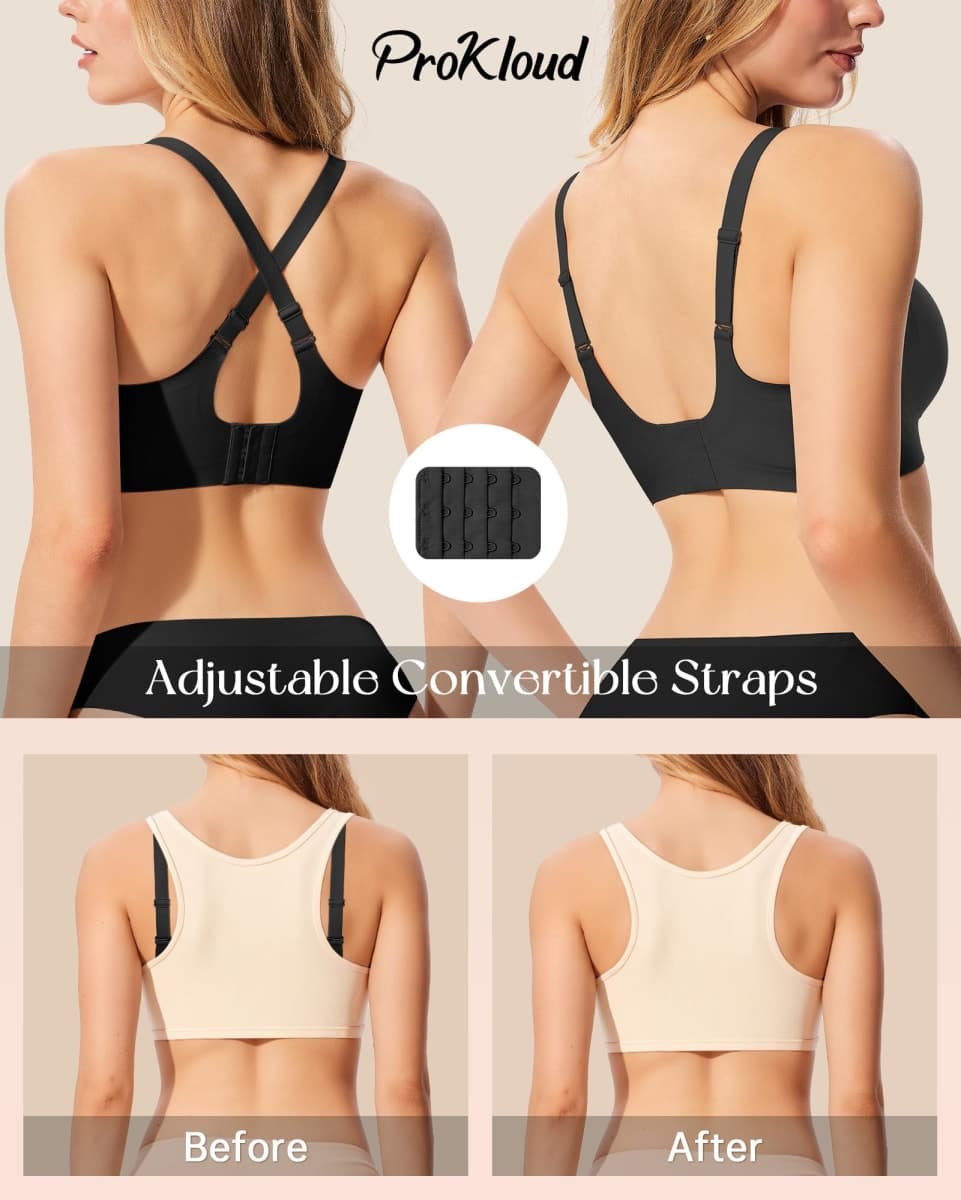 ProKloud Bras for Women Wireless Push Up Bras Comfortable Seamless Full Coverage Bralettes V Neck Full Support T Shirt Bra Black thumbnail 4