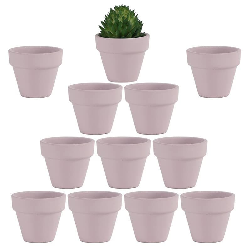 Yishang 1.9 Inch Tiny Pink Terracotta Pots Pack of 12-Small Mini White Clay Pots with Drainage Holes Flower Nursery Terra Cotta Planter for Tiny Cactus,Herb,Succulent Plants,Crafts — image 1