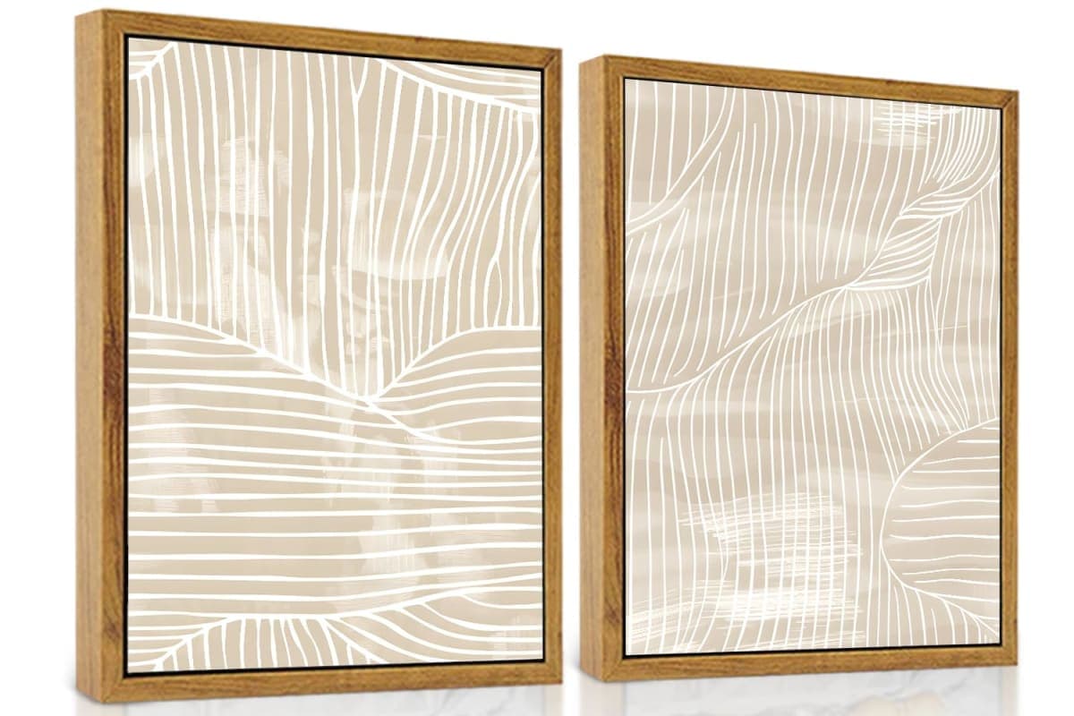 ARTZIO Framed Canvas Wall Art–Abstract Mid‑Century Minimalist Boho Vintage Set of 2 Beige Prints,Ready to Hang for Living Room,Bedroom, Bathroom & Office–12×16″ — image 1