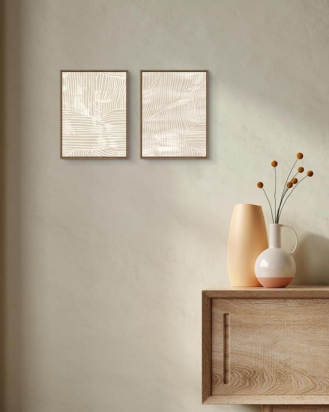 ARTZIO Framed Canvas Wall Art–Abstract Mid‑Century Minimalist Boho Vintage Set of 2 Beige Prints,Ready to Hang for Living Room,Bedroom, Bathroom & Office–12×16″ thumbnail 2