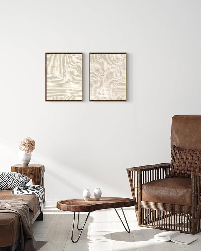 ARTZIO Framed Canvas Wall Art–Abstract Mid‑Century Minimalist Boho Vintage Set of 2 Beige Prints,Ready to Hang for Living Room,Bedroom, Bathroom & Office–12×16″ thumbnail 3