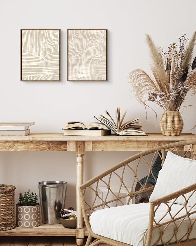 ARTZIO Framed Canvas Wall Art–Abstract Mid‑Century Minimalist Boho Vintage Set of 2 Beige Prints,Ready to Hang for Living Room,Bedroom, Bathroom & Office–12×16″ thumbnail 4