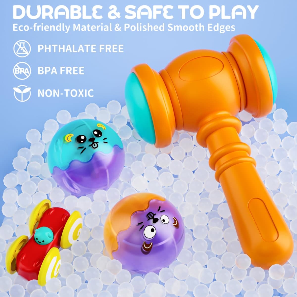 2-in-1 Rolling Ball & Car Ramp Race Track for Toddlers, Hammer Ball Drop Toy for Boys & Girls, Interactive Playset w/Sensor Lights - Montessori STEM Learning Toys for Kids 1-5+ Year Old thumbnail 5