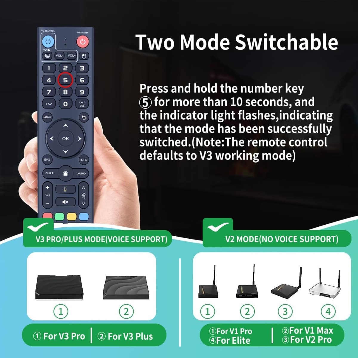 V3 Pro Replacement Voice Remote Control Compatible with vSeeBox V5 Pro / V3 Plus/V3 Pro / V2 Pro / V1 Pro/V1 Max/Elite/Max thumbnail 3